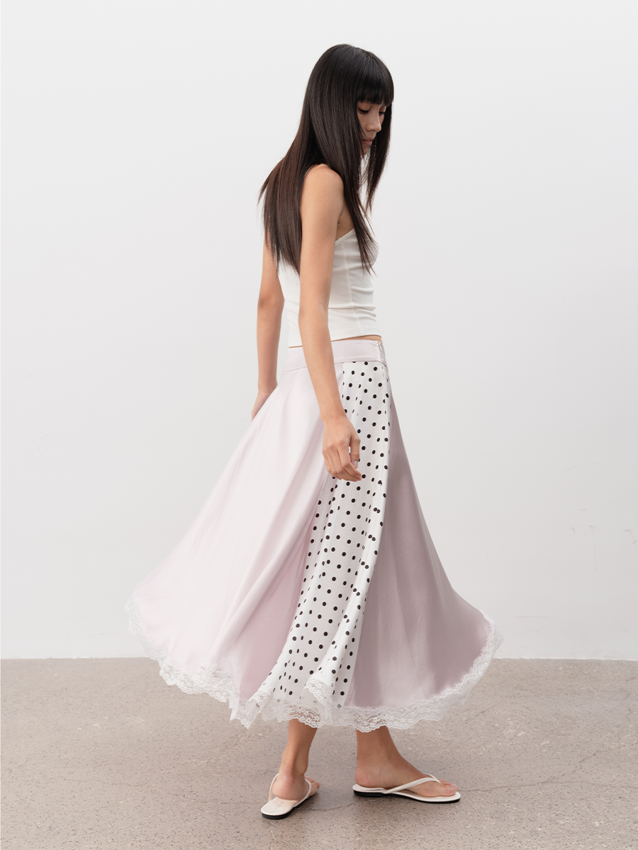JCAESAR Polka Dot Stitching Lace Dress
