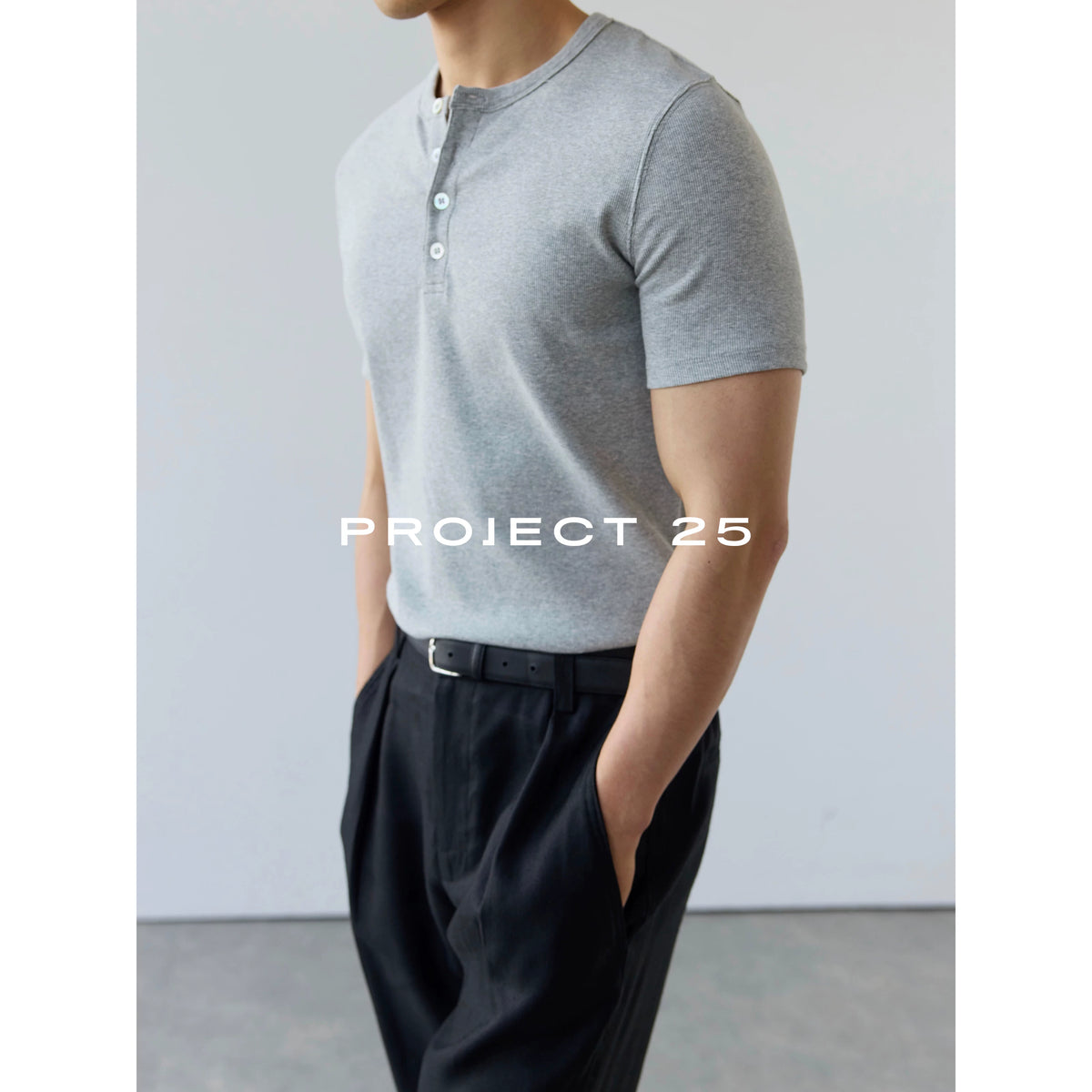 PROJECT 25 Ribbed Stretch Fit Henley Tee