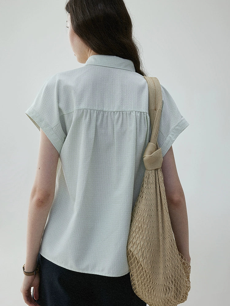 VOOE Korean Checked Half-open Lapel Shirt