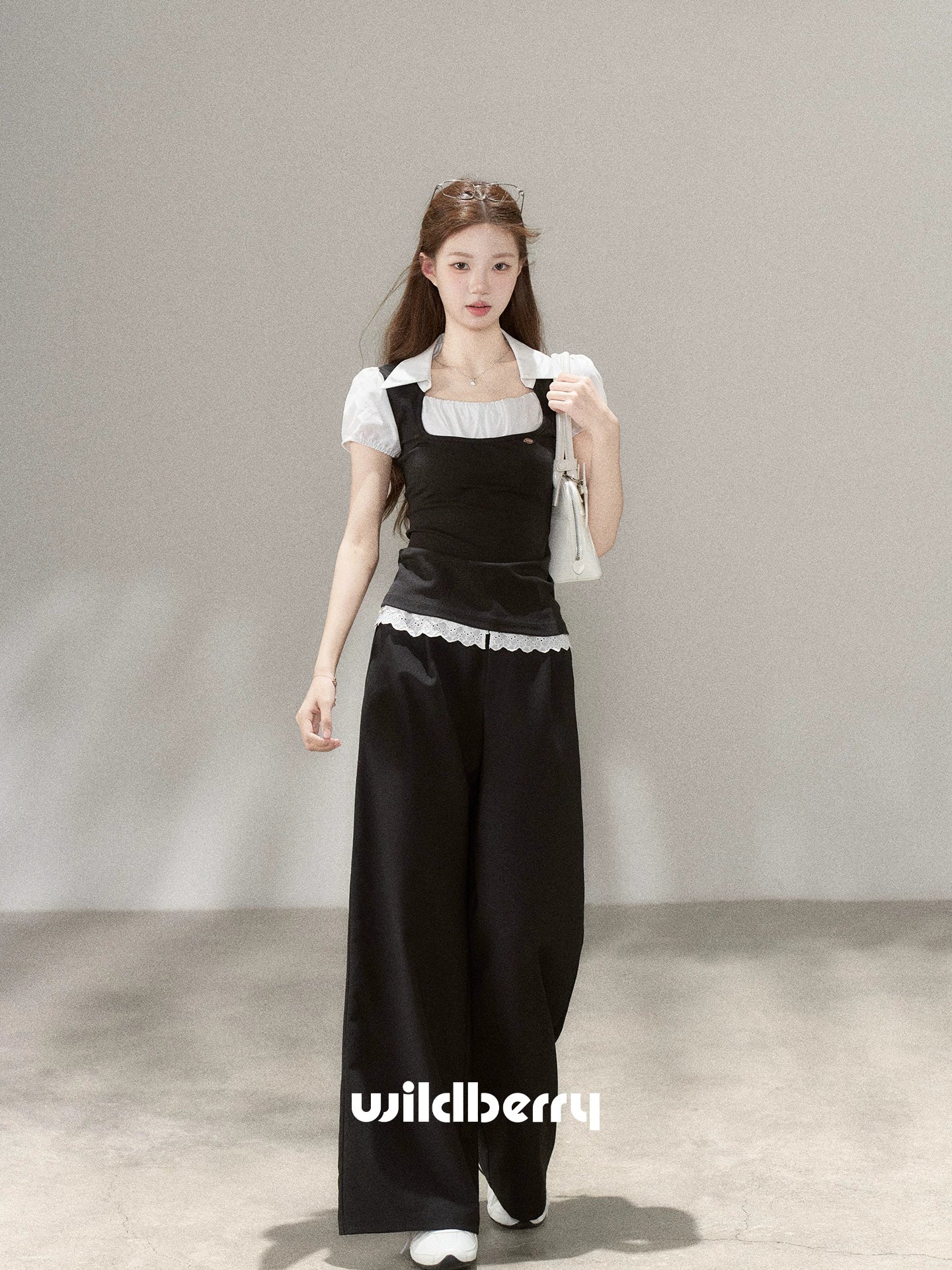 Wildberry Faux Two-Piece High-Waist Casual Pants Set