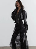 JNYLON Hollow PU Leather High-waisted Ultra-short Jacket