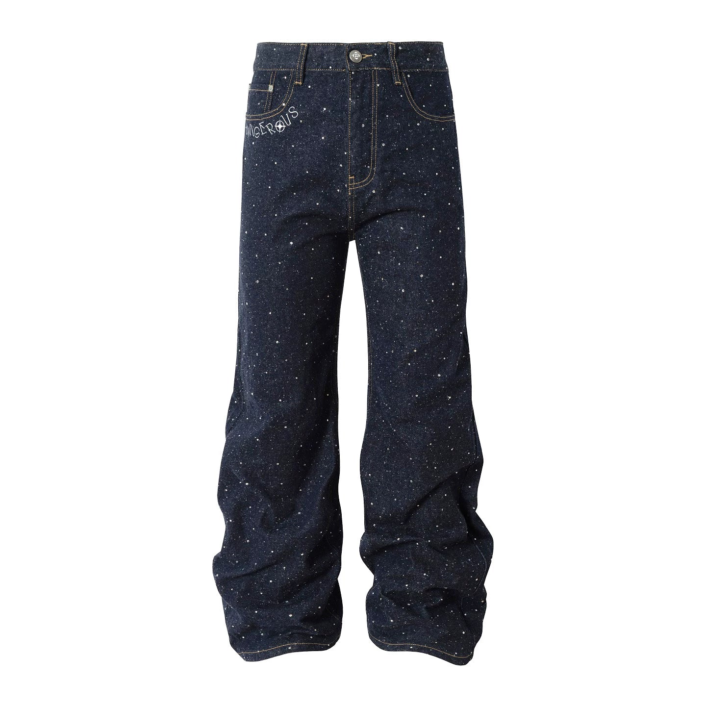 YADcrew 14oz Deep Blue Starry Glitter Wide-Leg Jeans