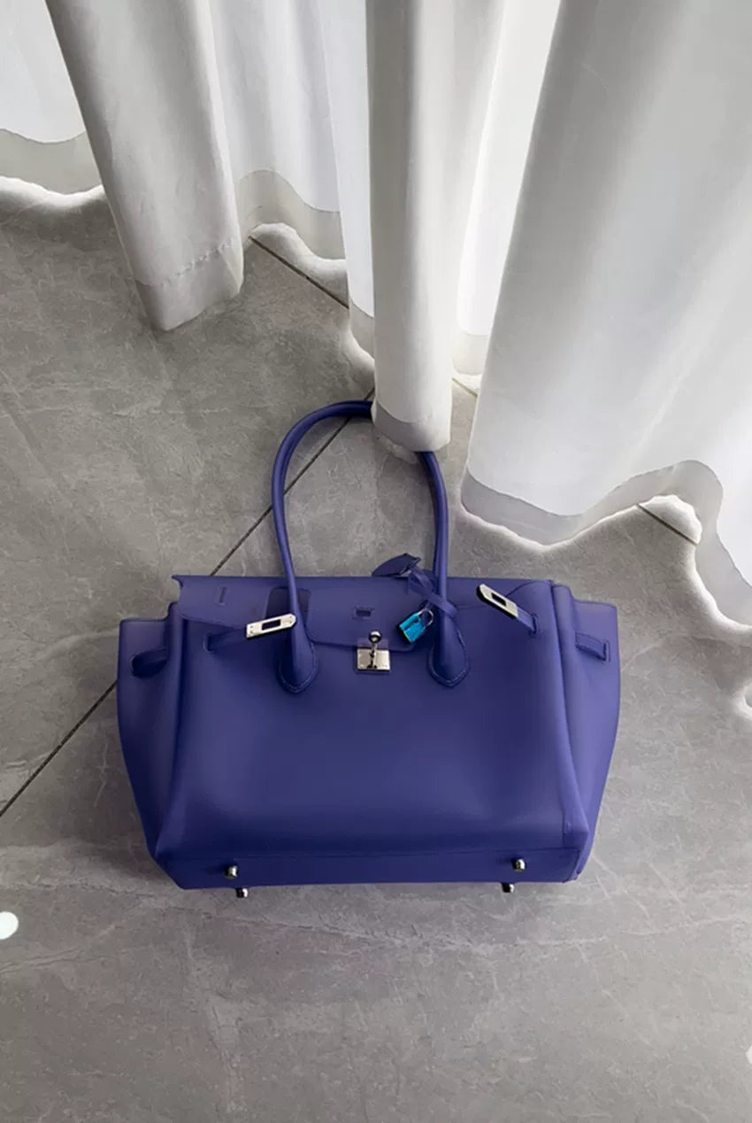 Fat*2 Semi-Transparent Faux Leather Buckle Top-Handle Bag