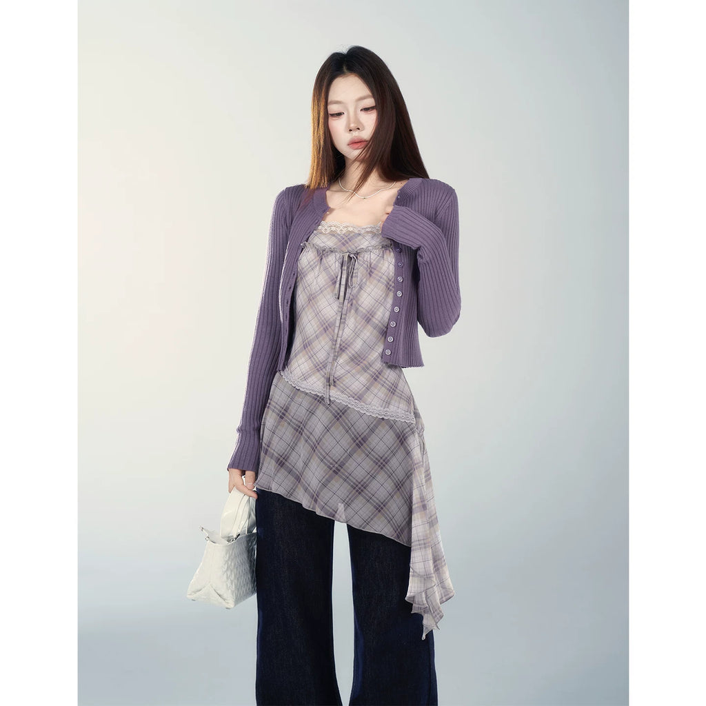 Wildberry Purple Lazy Style Skinny Cardigan Sweater