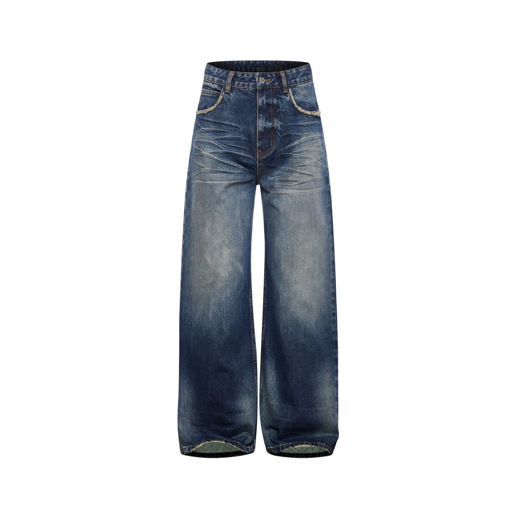 SOUTH FISH Washed Distressed Straight-Leg Jeans