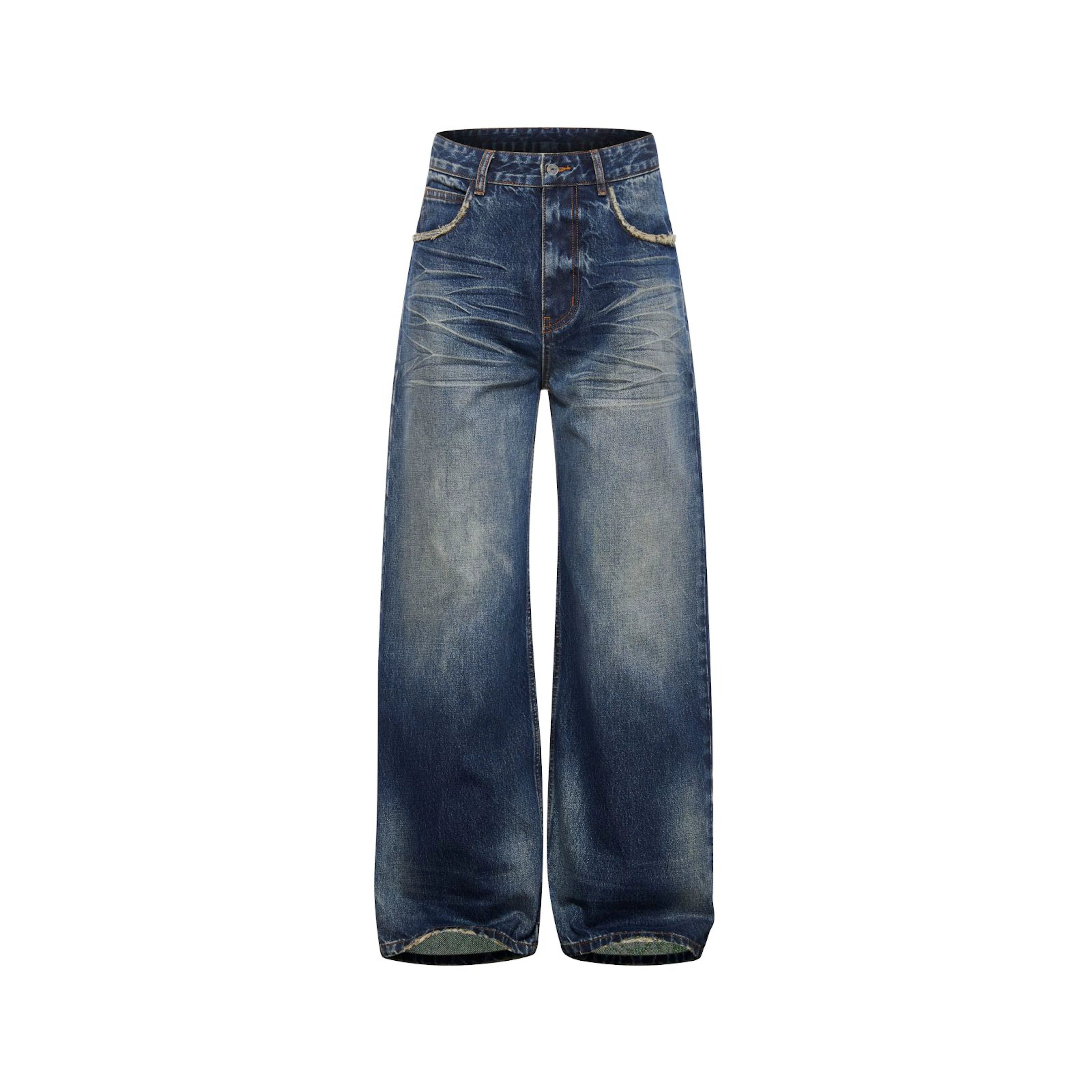SOUTH FISH Washed Distressed Straight-Leg Jeans