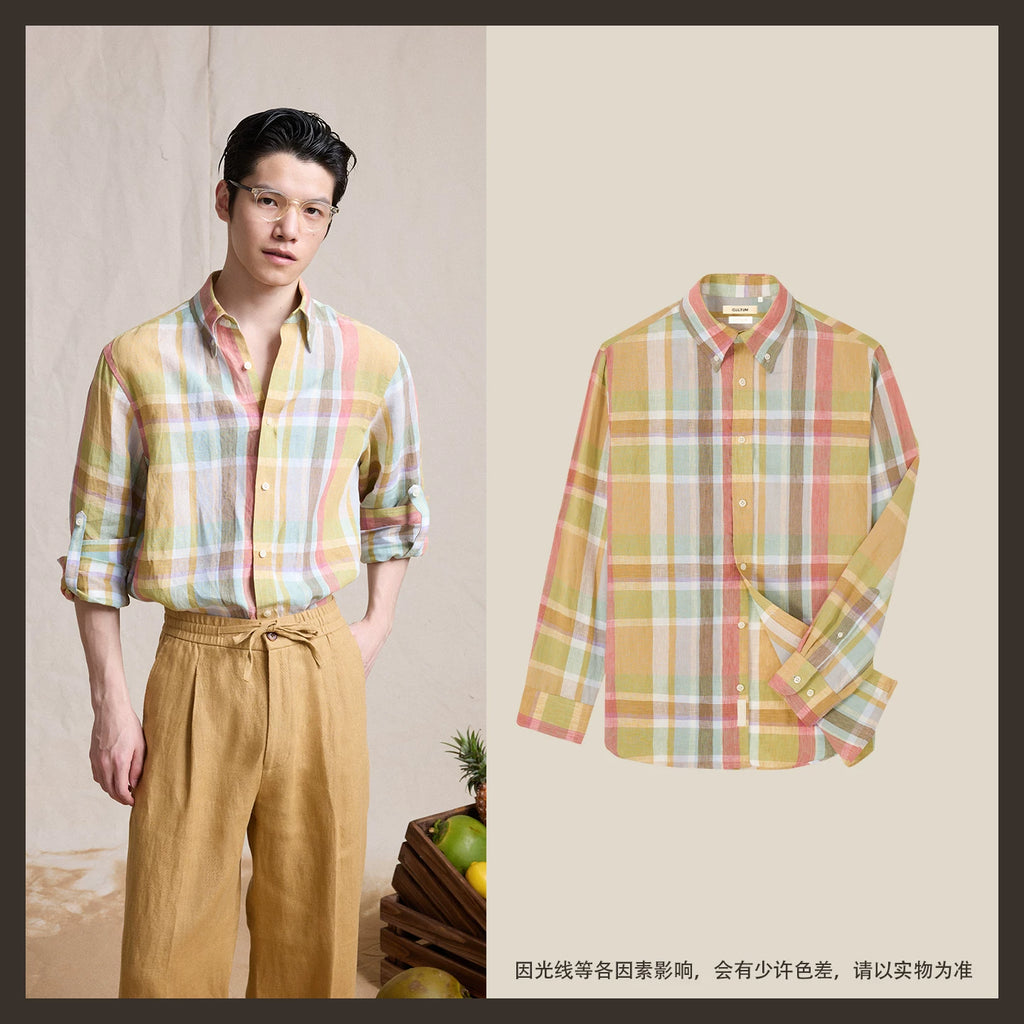 CULTUM Plaid Linen Button-Down Shirt
