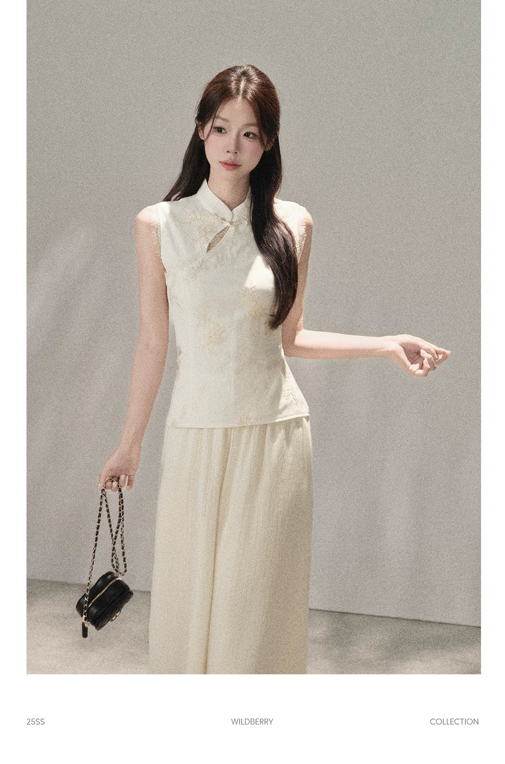Wildberry Sleeveless Shirt High Waist Straight Chiffon Casual Pants Set