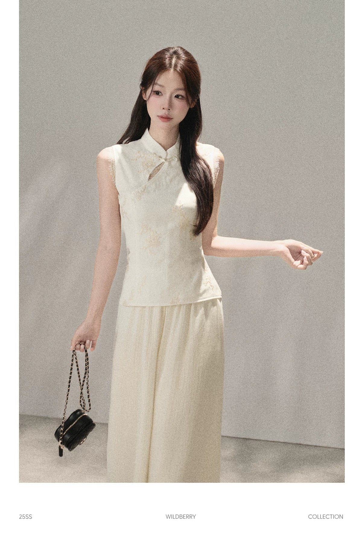 Wildberry Sleeveless Shirt High Waist Straight Chiffon Casual Pants Set