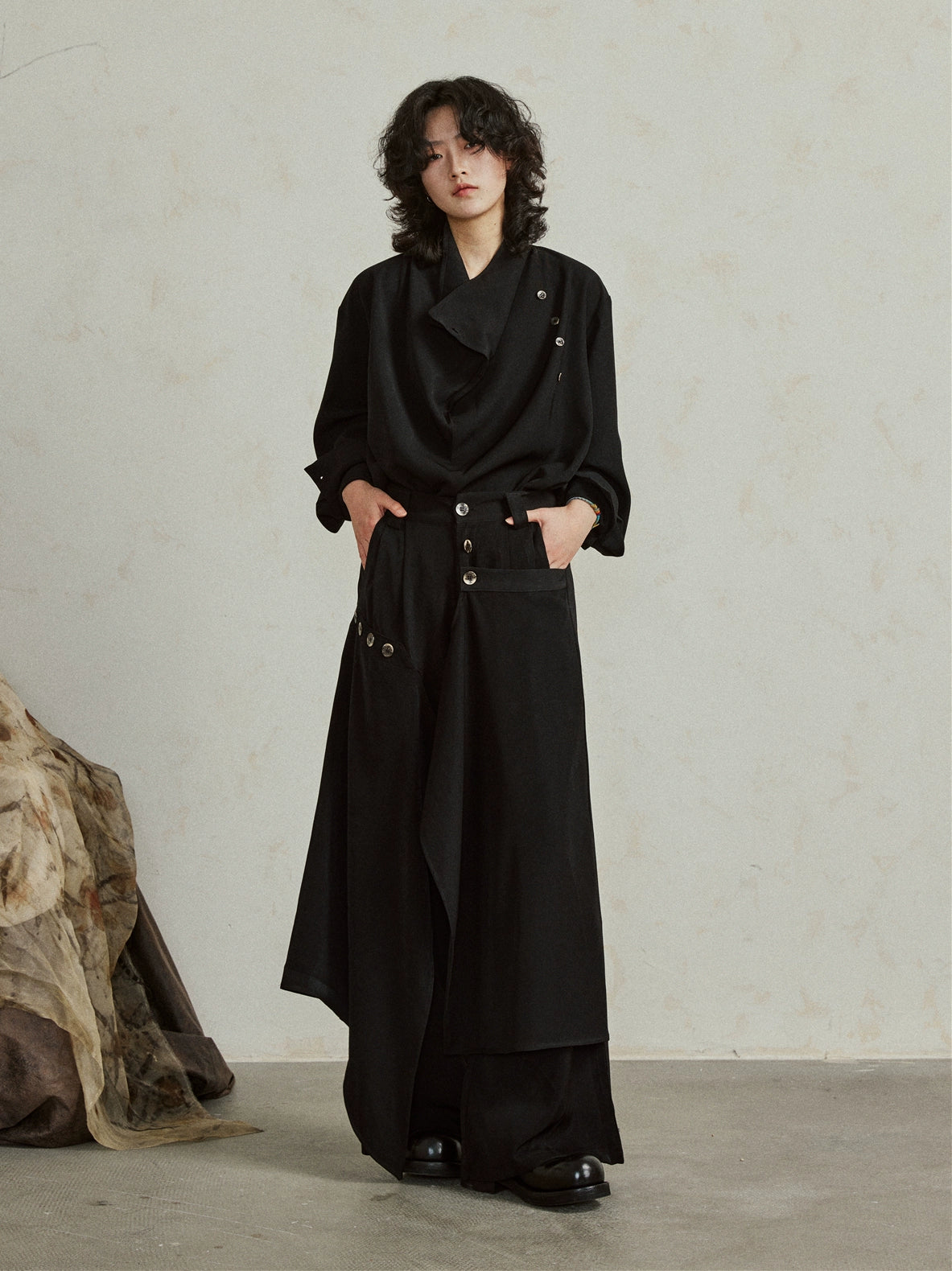 SUNYVONNE Irregular Multi-piece Two-wear Wide-leg Pants