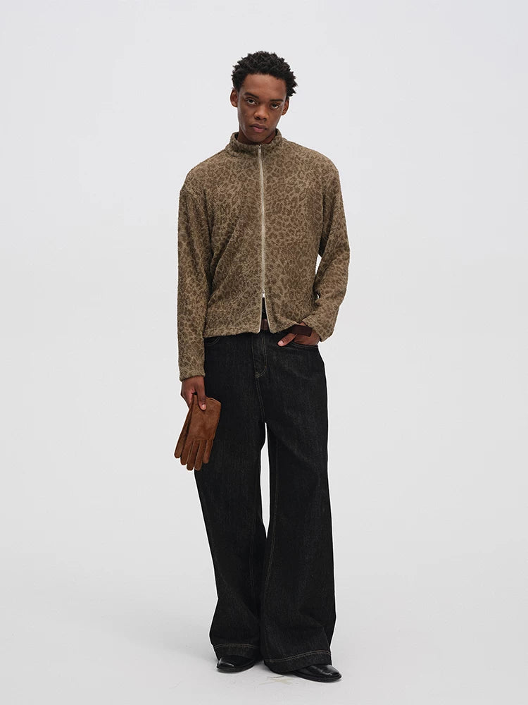 DIMC Leopard Print Double Pull-head Knitted Versatile Jacket