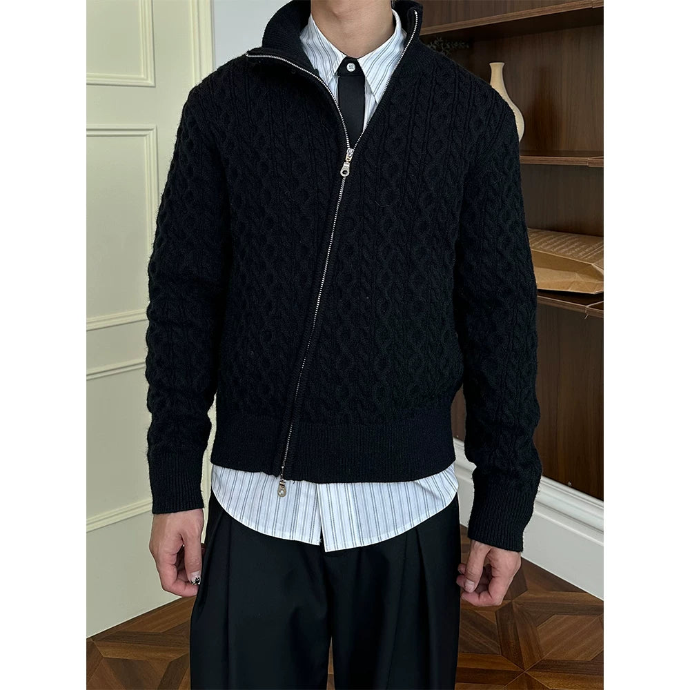 KREATE 800g Cable Knit Warm Slant-Zip Sweater Jacket