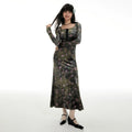 Imone Retro Chest Strap Waist Slim Square Neck Velvet Dress