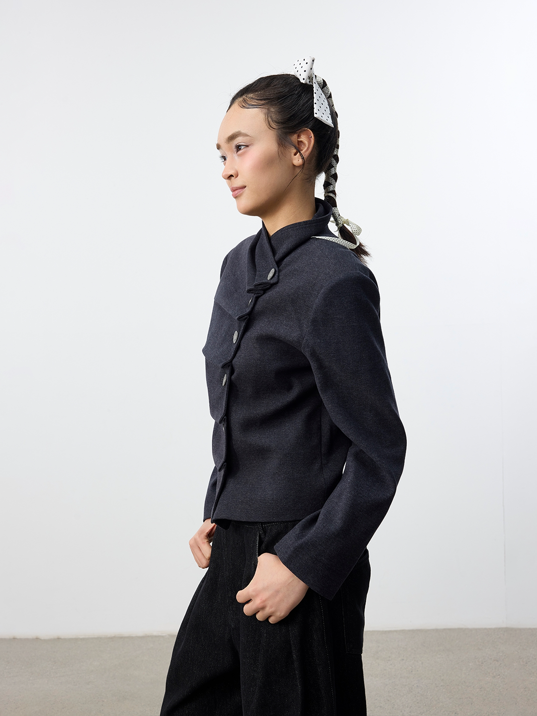 Set for Life Three-dimensional Pinch Pleated Oblique Placket Slim Short Jacket