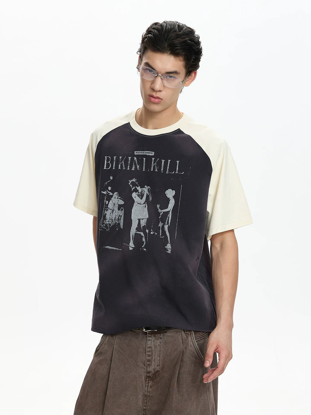 A PUEE Vintage Portrait Printed Ragged Sleeve Tee