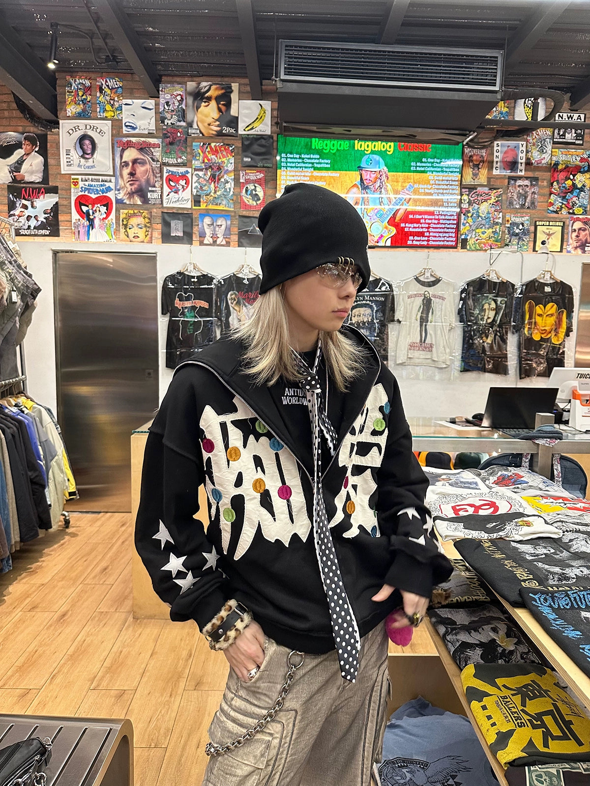 CHAI Infatuated with Embroidered Versatile Hooded Zip-up Jacket