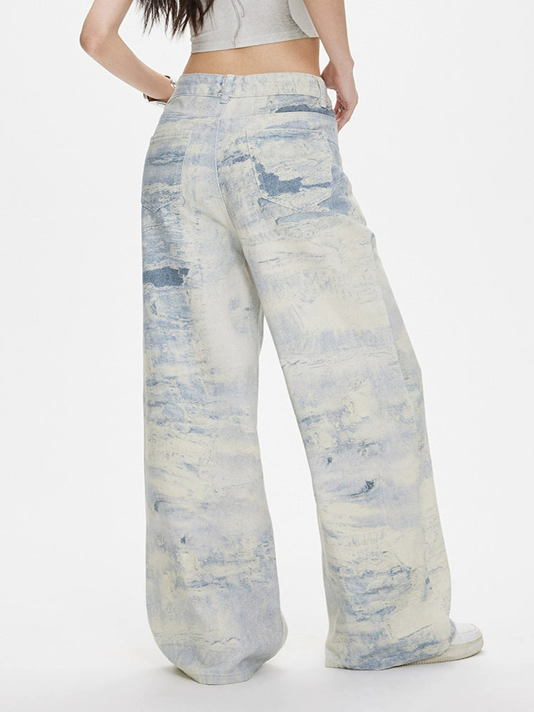 ZAVK Washed Tie-Dye Wide-Leg Jeans