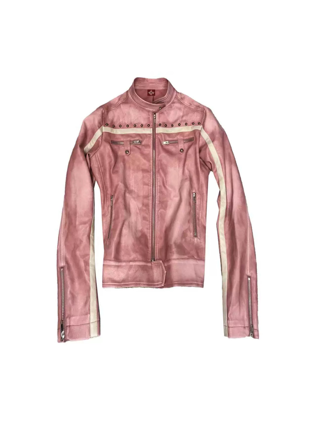 DETW Hunting Jacket Washed Rivet Stand-Collar Leather Jacket