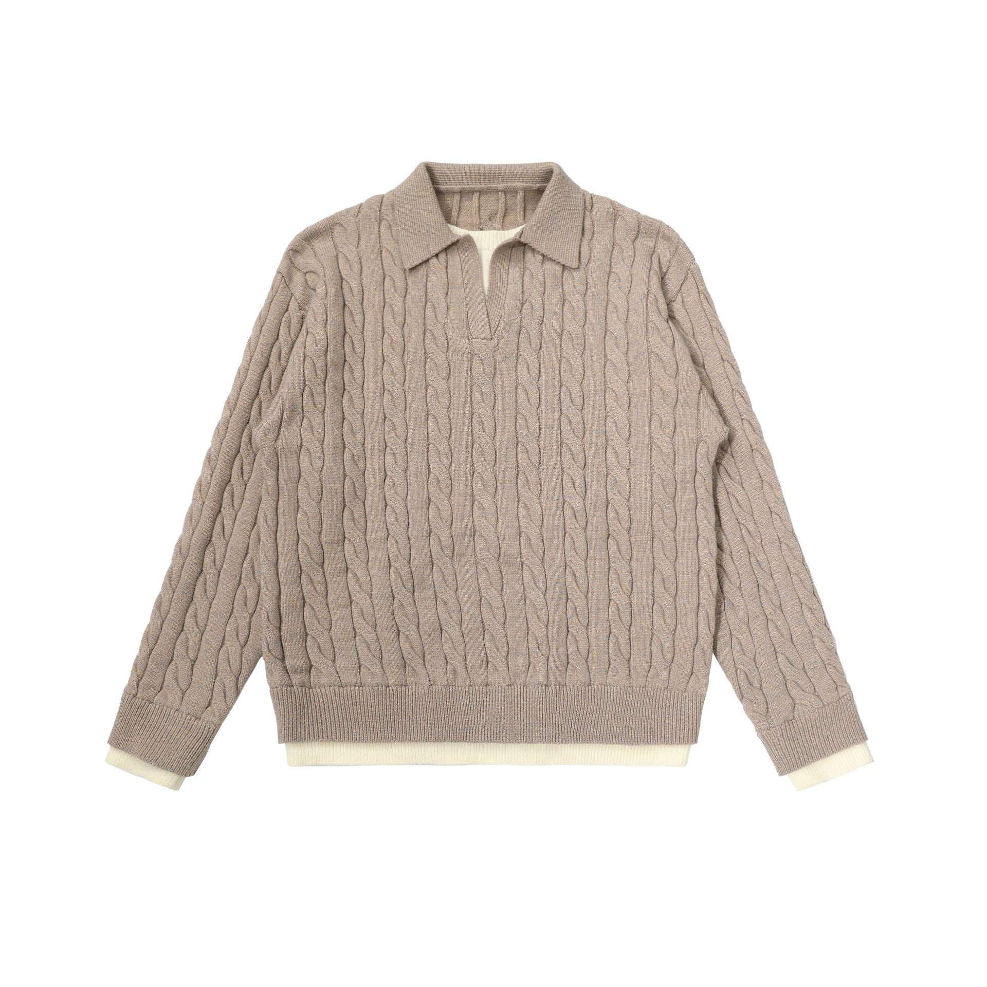 CHANYOOU Vintage Woven Twist Pattern Lapel Knitted Sweater