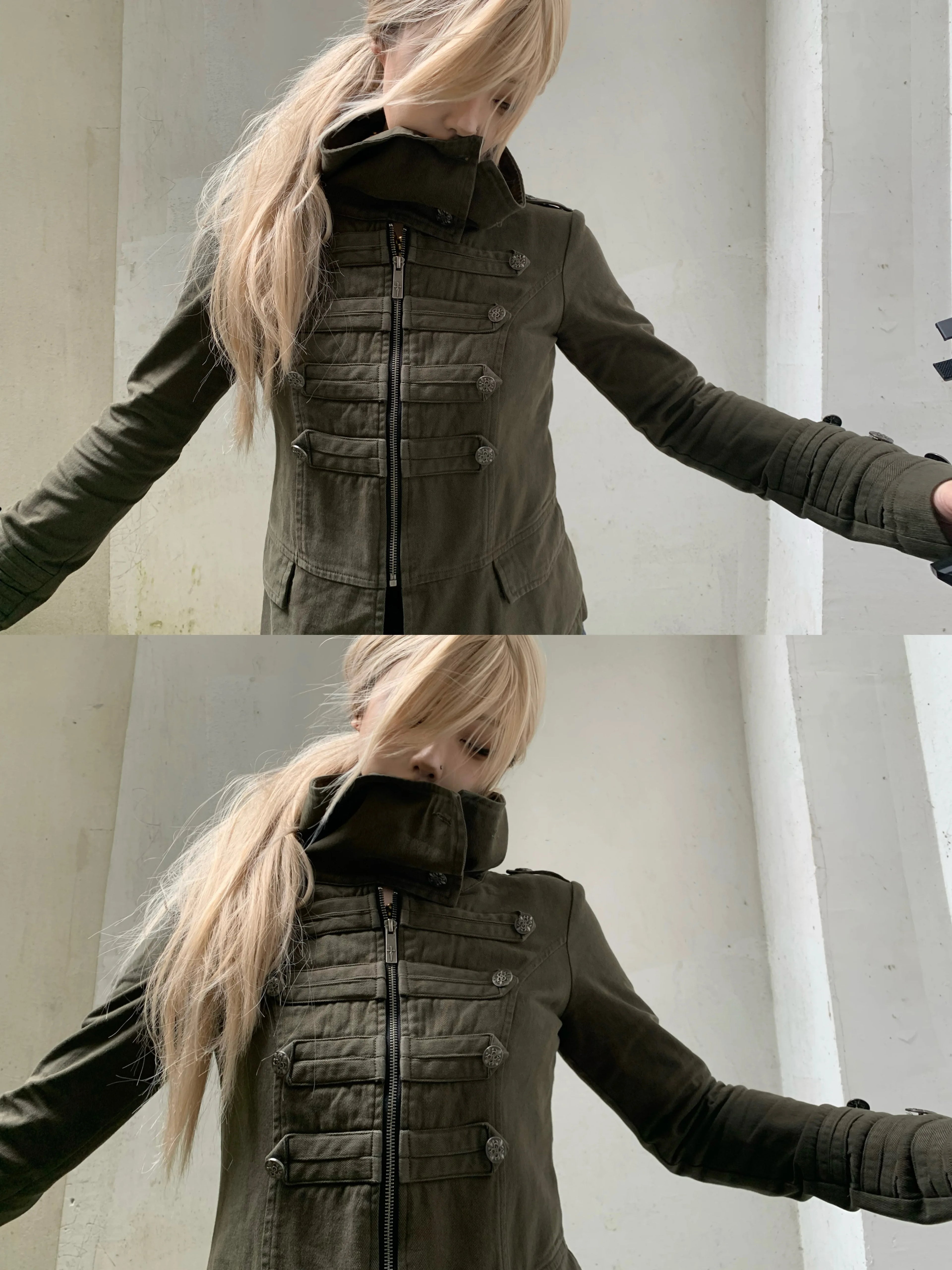 Imdelusion Napoleon Pile Collar Washed Heavy Slim Jacket