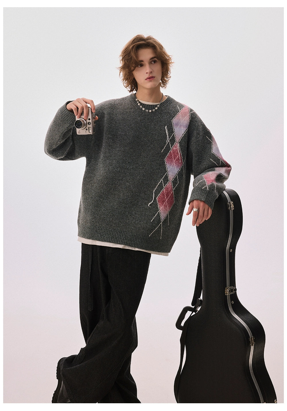 CHOR Lazy Style Plaid Knitted Sweater