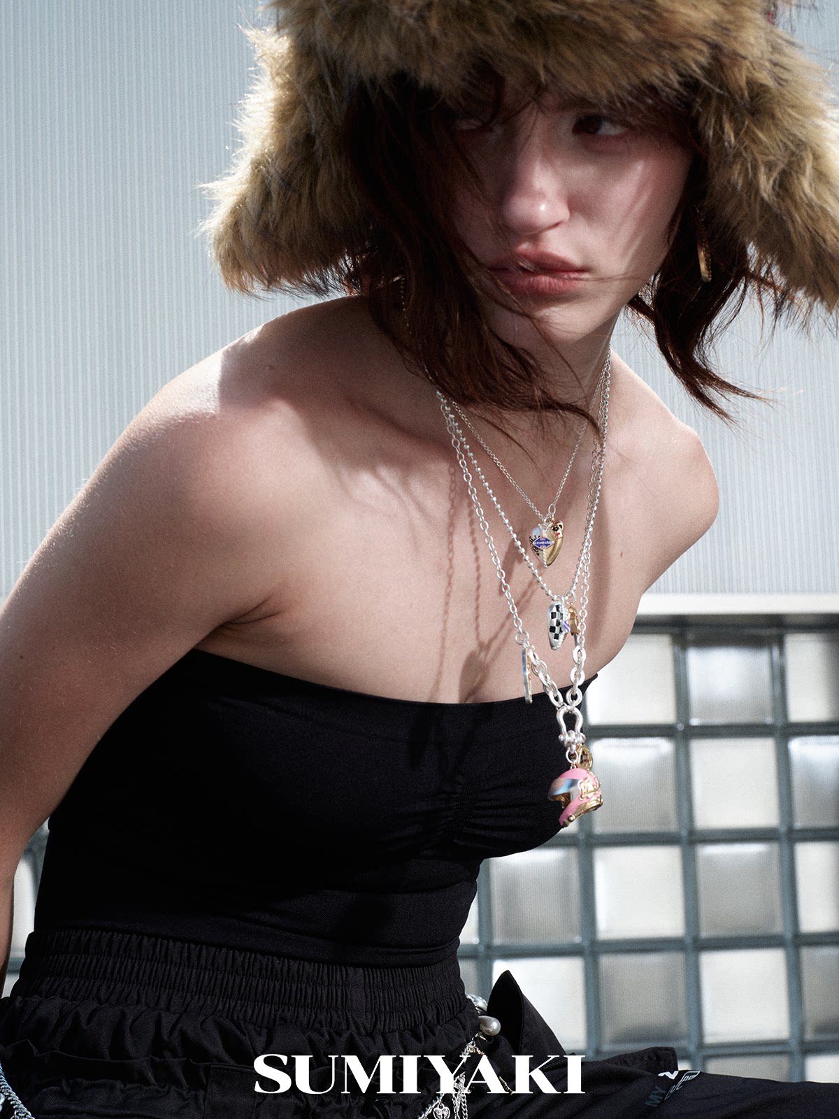 SUMIYAKI Pink Gold-Plated Statement Collarbone Chain Necklace