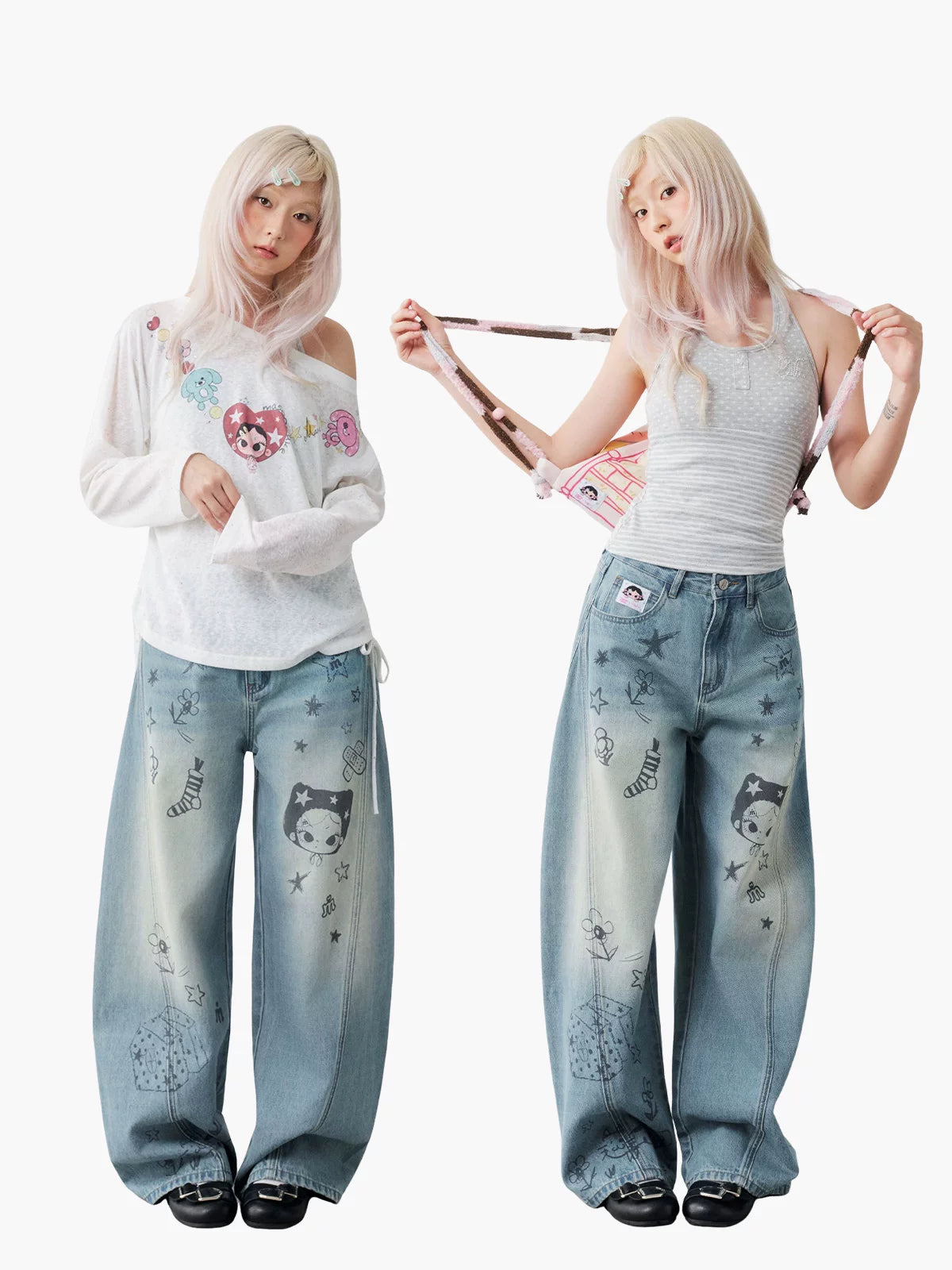MASOOMAKE x Xiaoman Graffiti Print High-Waist Loose Jeans