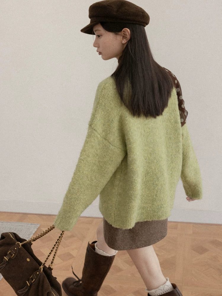 Cantonstory Korean Lazy Crew Neck Loose Knitted Sweater (Clearance)