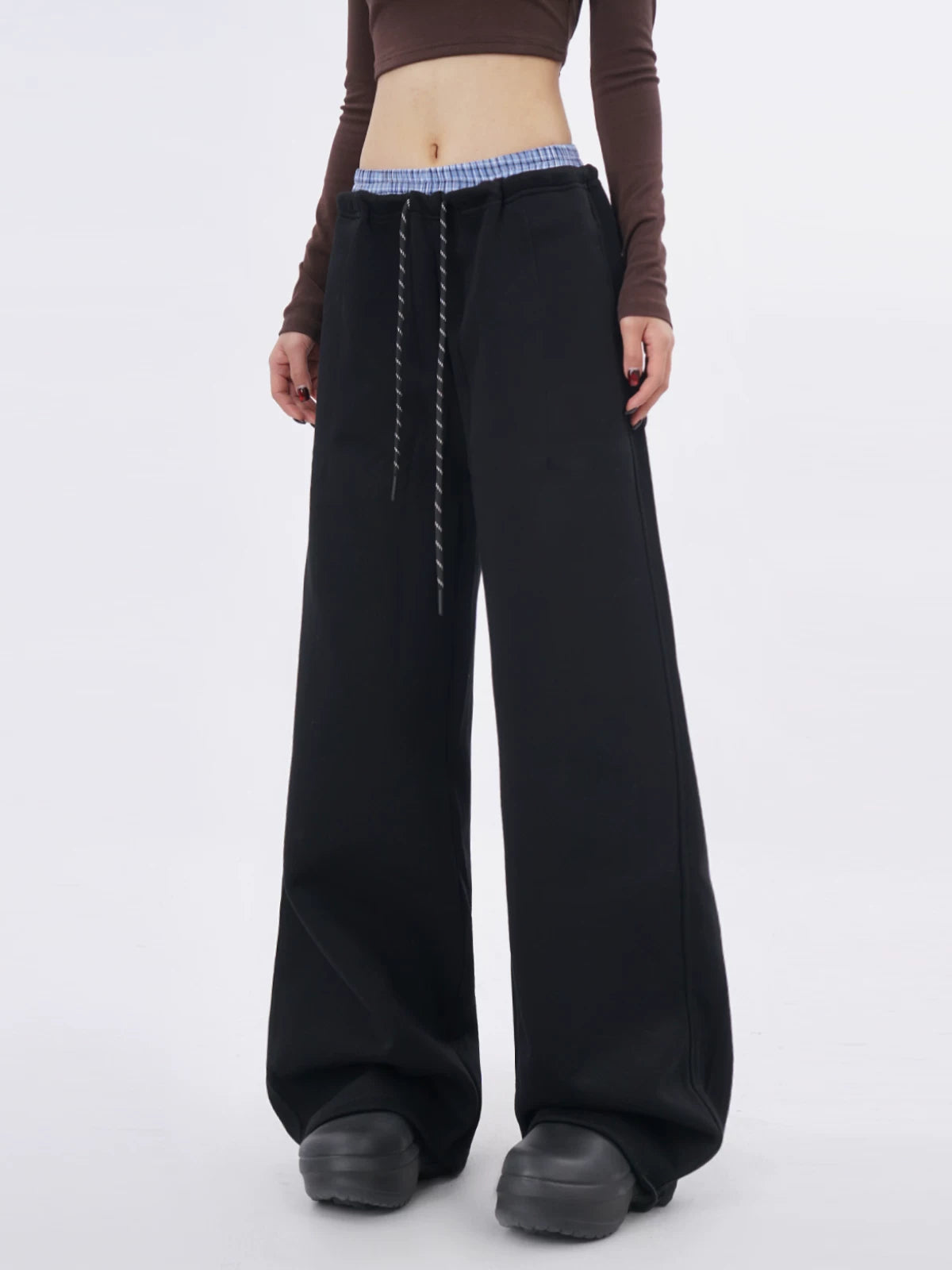 SAMUSAN Double Waist Loose Drape Floor Straight Tote pants