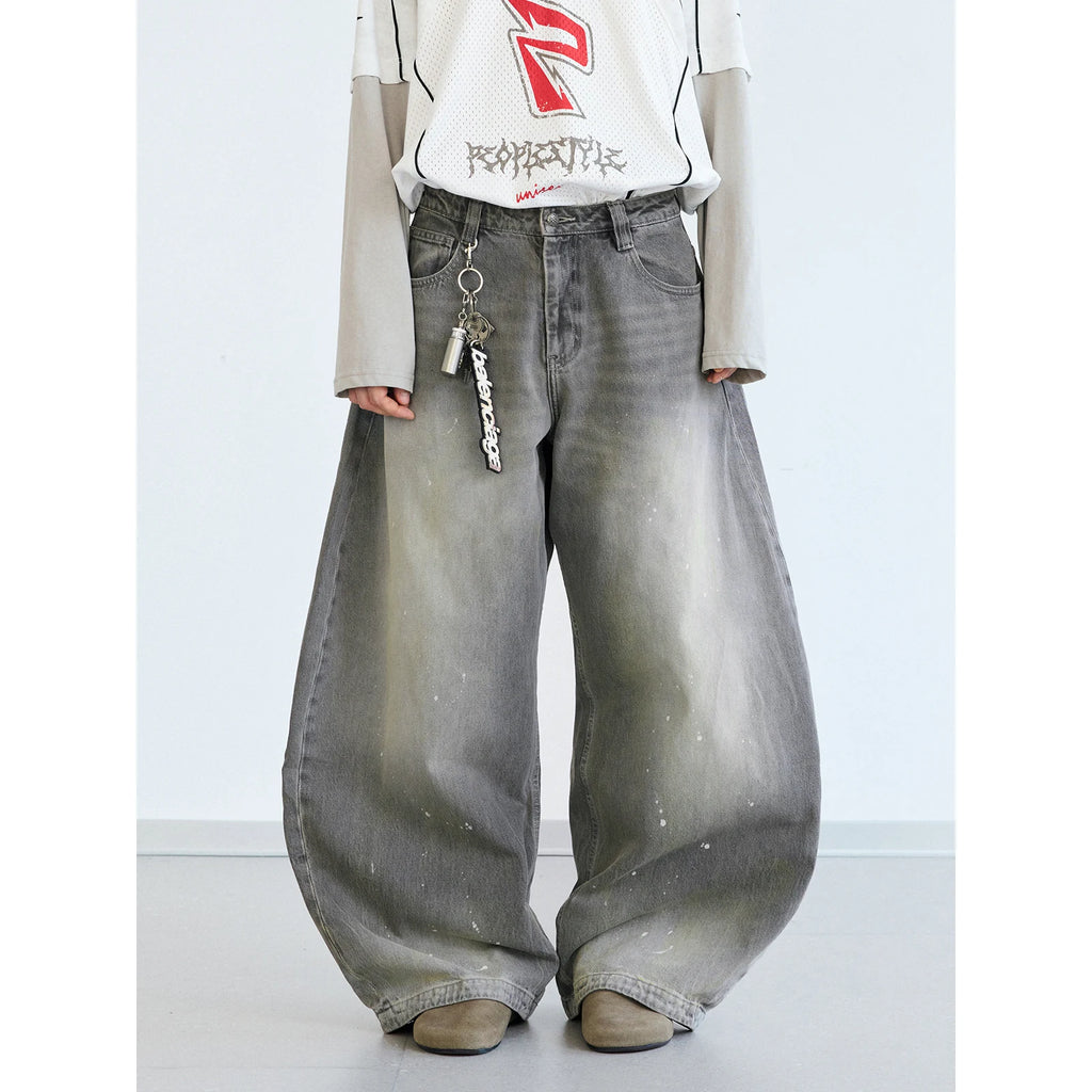 PEOPLESENSE Ink-Splash 100% Cotton Loose Wide-Leg Jeans