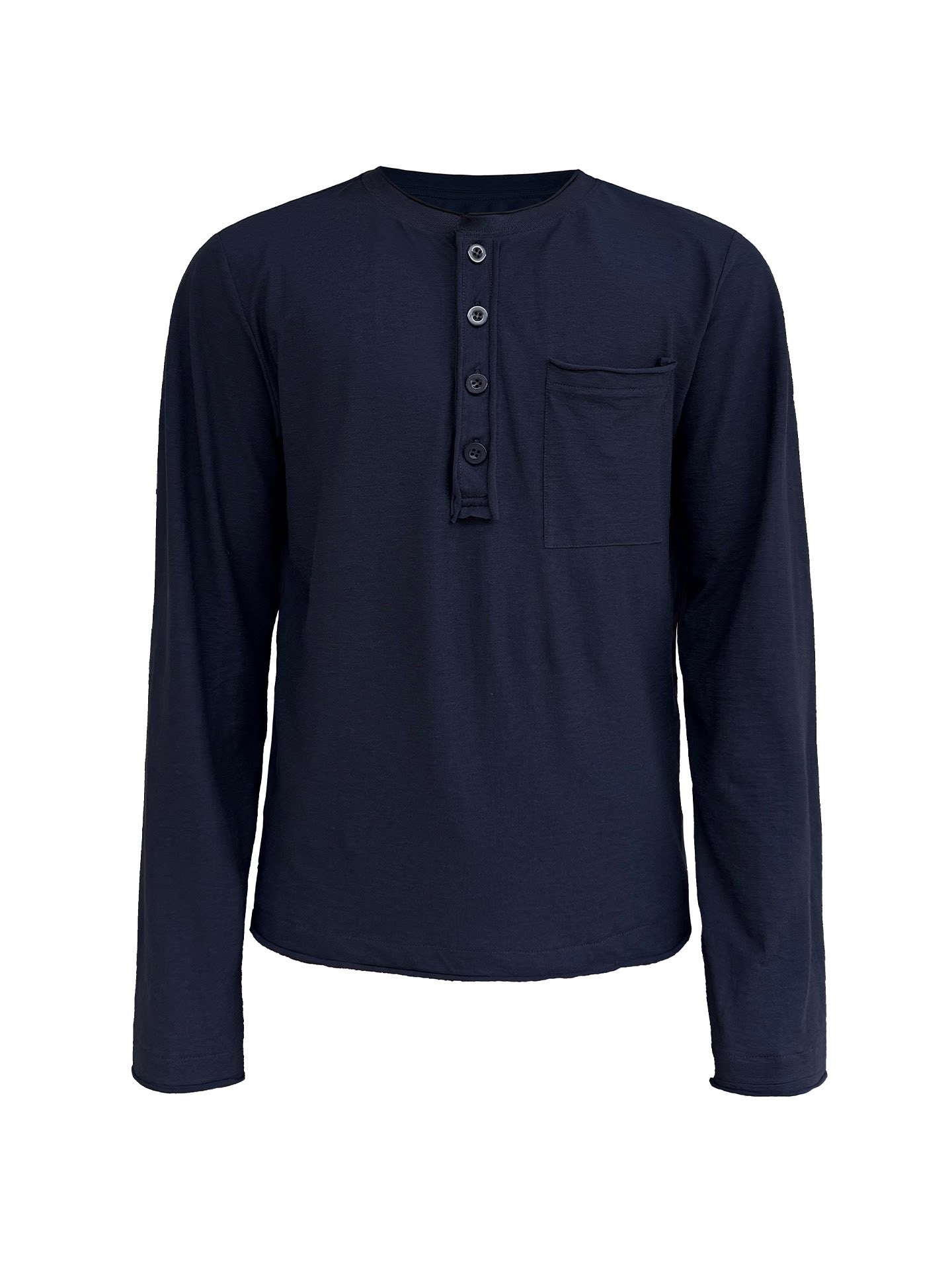 JCAESAR Long Sleeve Henley with Rolled Hem