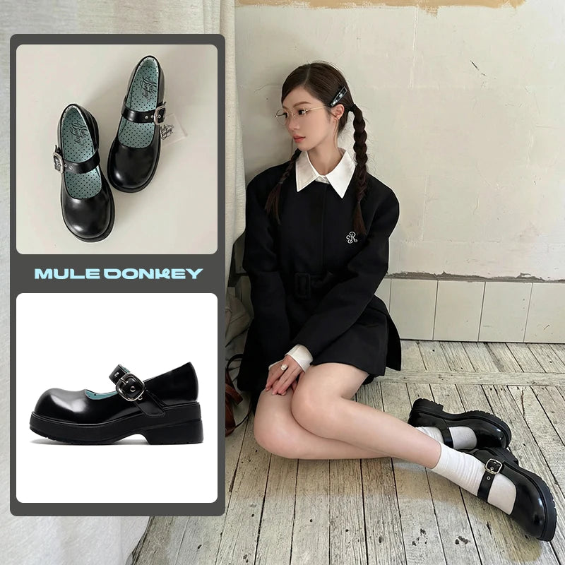 Mule Donkey Leather Platform Mary Jane Shoes