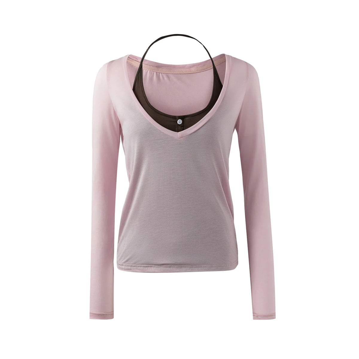 MoodBerry V-Neck Layered Loose Long-Sleeve Tee