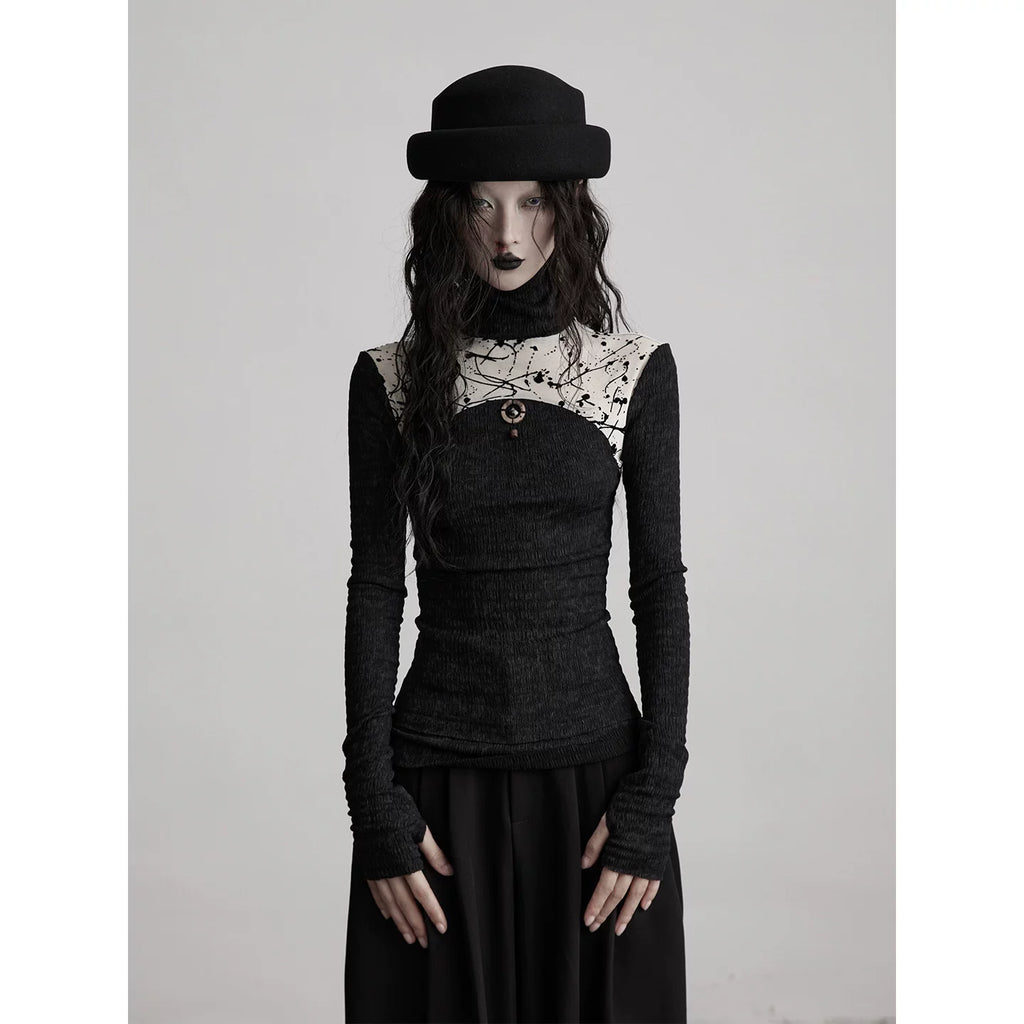 INDULGE Stitching Knitted Slim-fit Long Sleeves