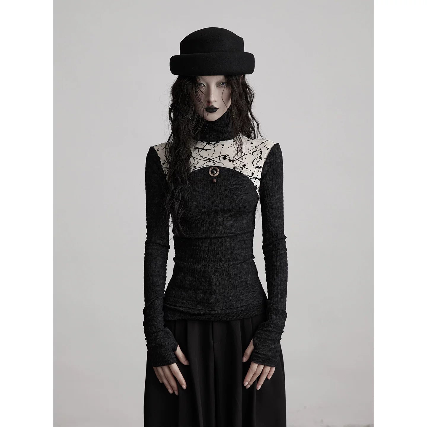 INDULGE Stitching Knitted Slim-fit Long Sleeves