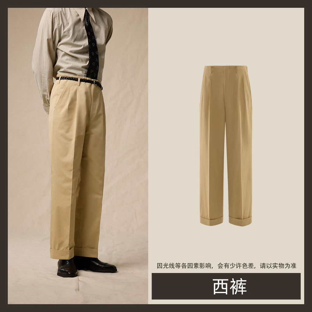 CULTUM 1930s Lightweight Double Pleated Straight Leg Trousers