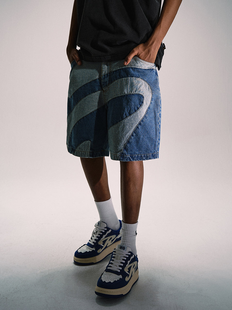 Remedy tide brand wave ripple splicing five-point Shorts