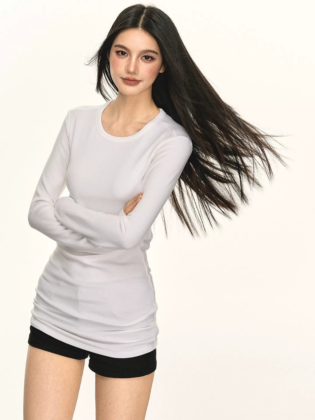 Anna Aneae Casual Versatile Round Neck Slim Slim Long Sleeves