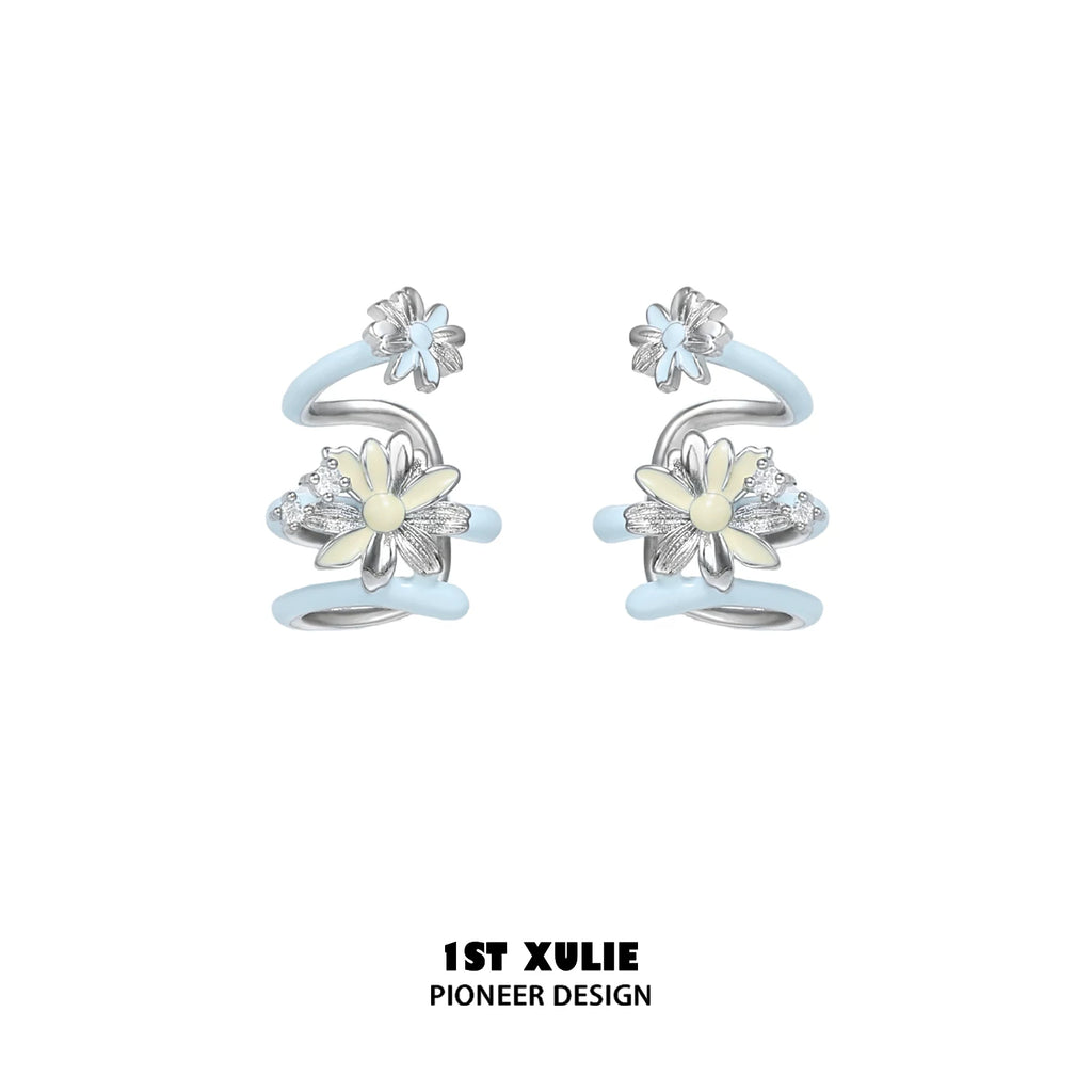 1ST XULIE Daisy Stud Earrings - Detachable Hypoallergenic Silver Pin