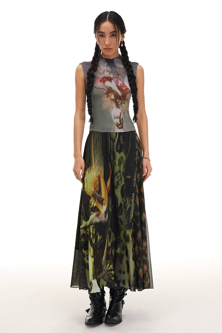 PHYS Floral Asymmetrical Splicing Drop Skirt