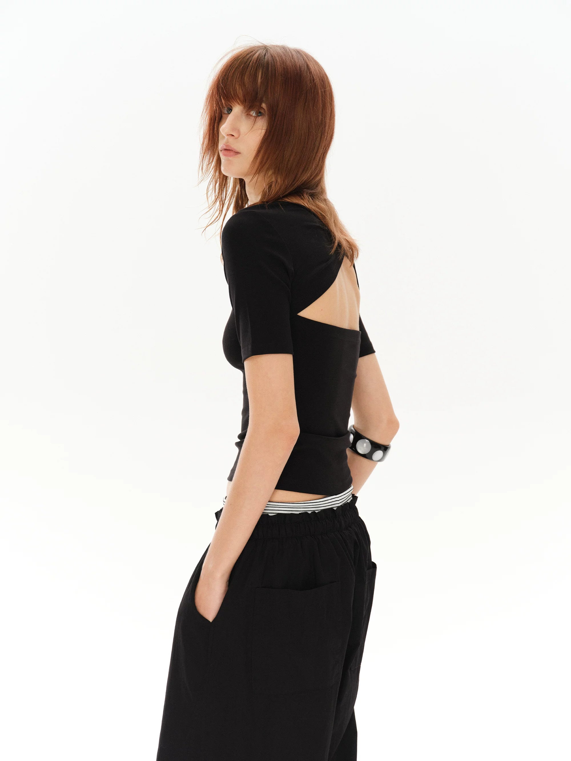 COSTUSTOOT Tencel Reversible Twist Back Cropped Tee