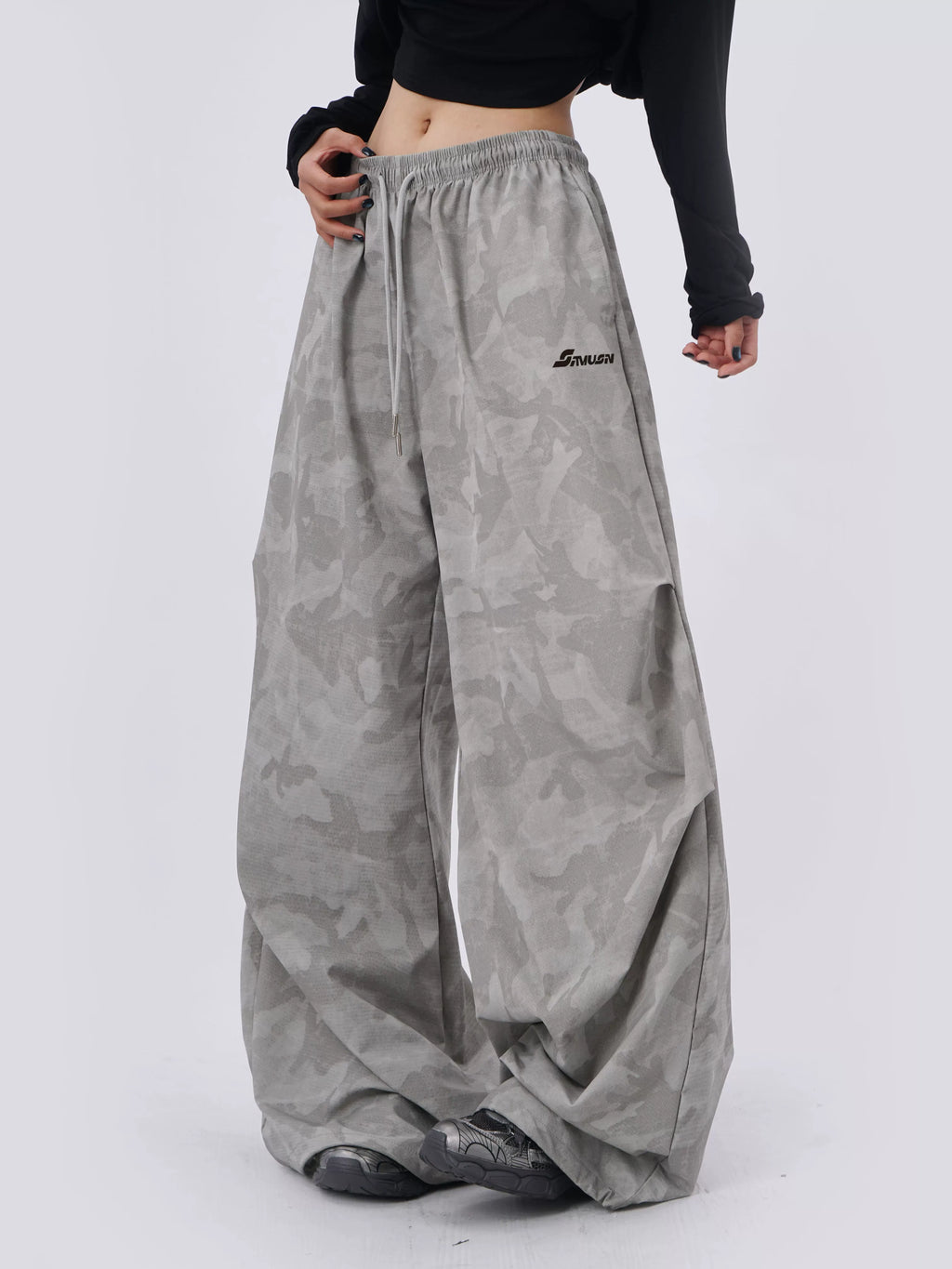 SAMUSAN Loose Pleated Sports Casual Wide Leg Pants