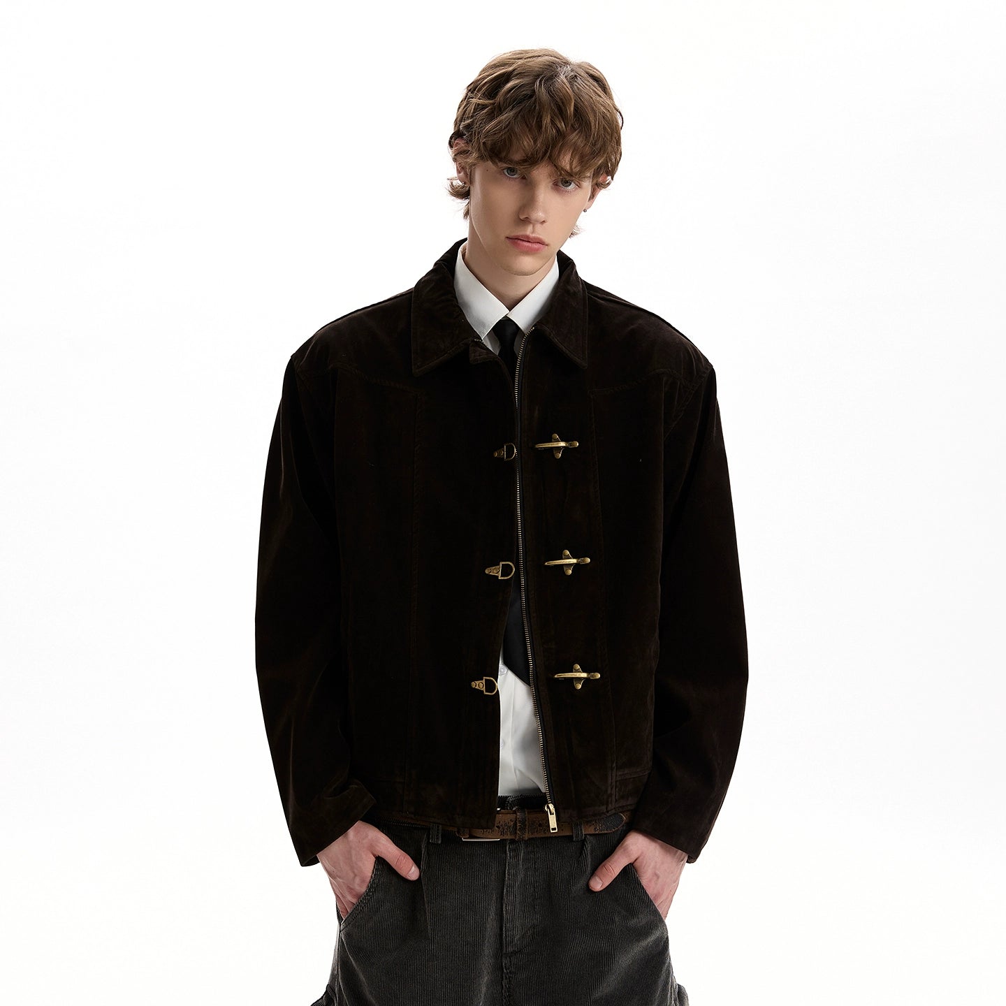 A PUEE Vintage Silhouette Short Suede Jacket