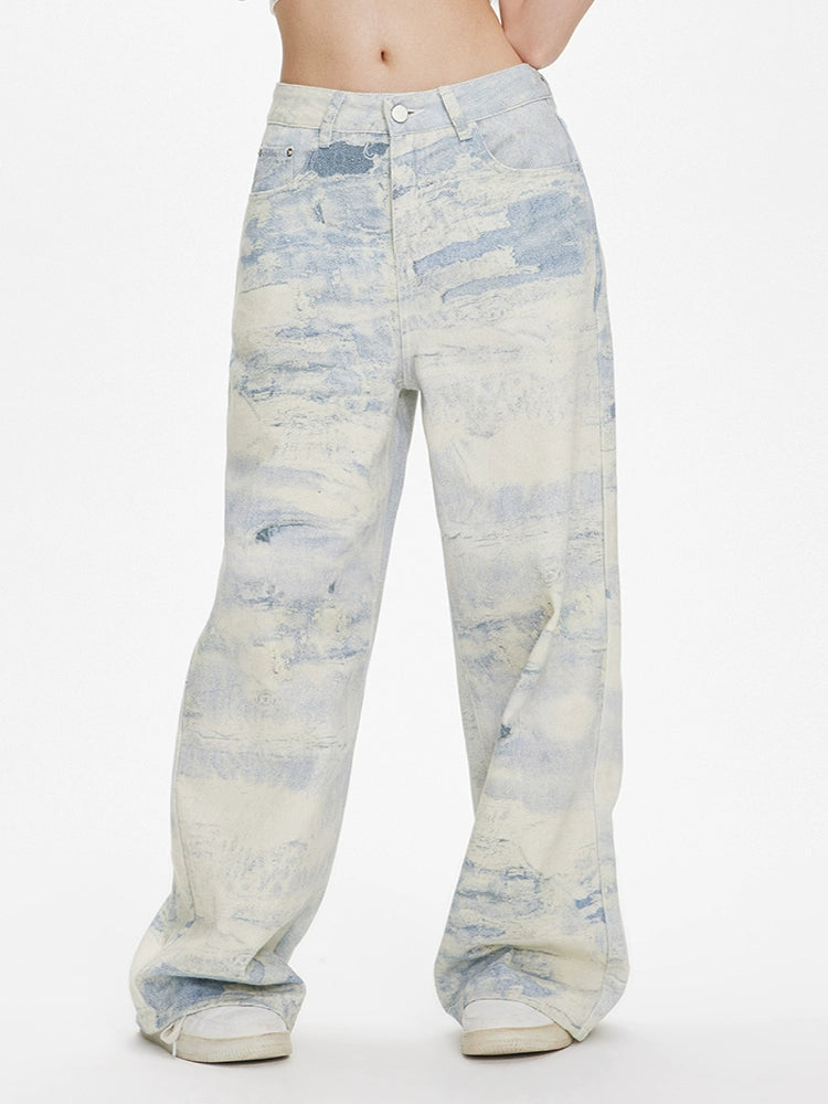 ZAVK Washed Tie-Dye Wide-Leg Jeans
