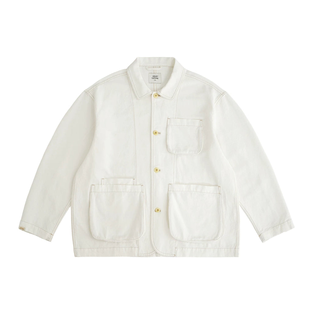 CENLES Cotton-Linen 3D Pocket Breathable Relaxed Workwear Jacket