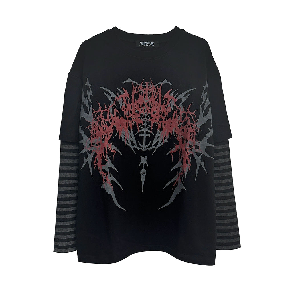 Wetbody Dark Print Fake Two Long Sleeves