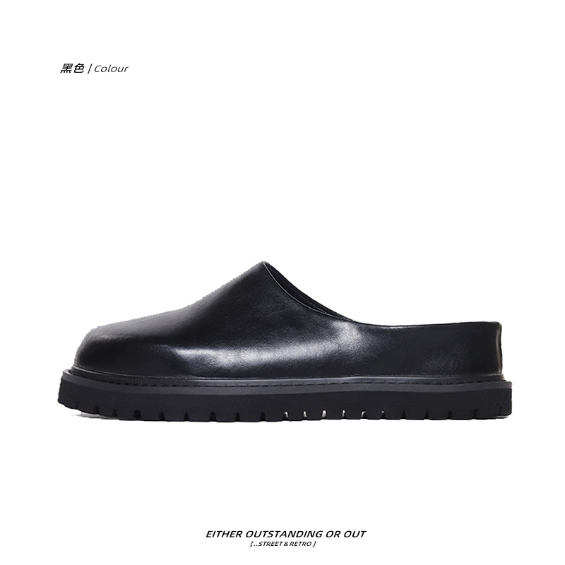 SHENLV STUDIO Leather Big Head Half Drag Casual Birkenstocks