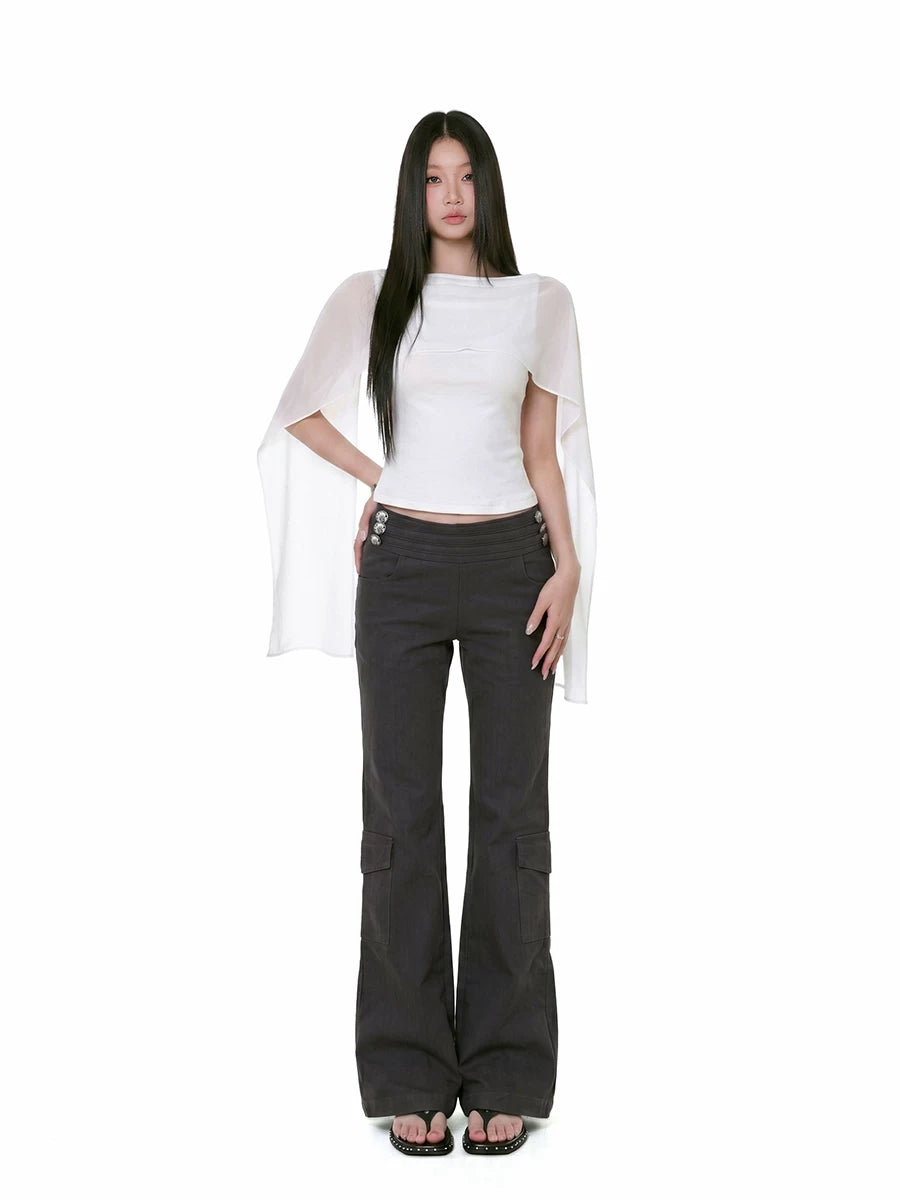 WITHMIN Tulle Shawl Backless One-word Collar Vest