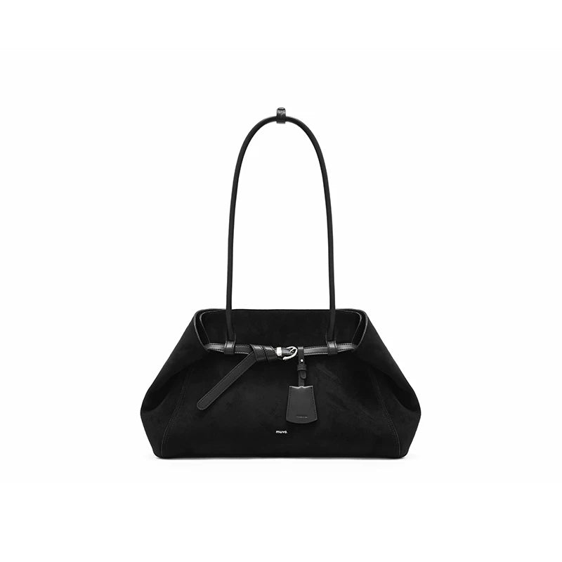 muva. Caramel Brown Suede Magnetic Snap Shoulder Bag