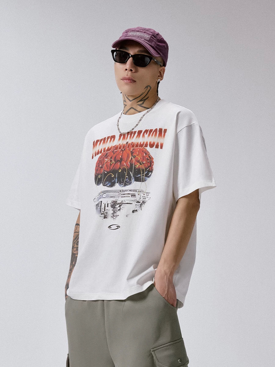 F2CE Cyberpunk Brain Print 260g Oversized Tee